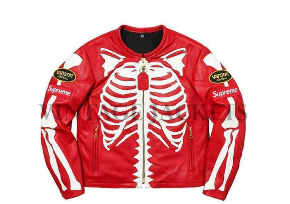 Men skeleton leather jacket
