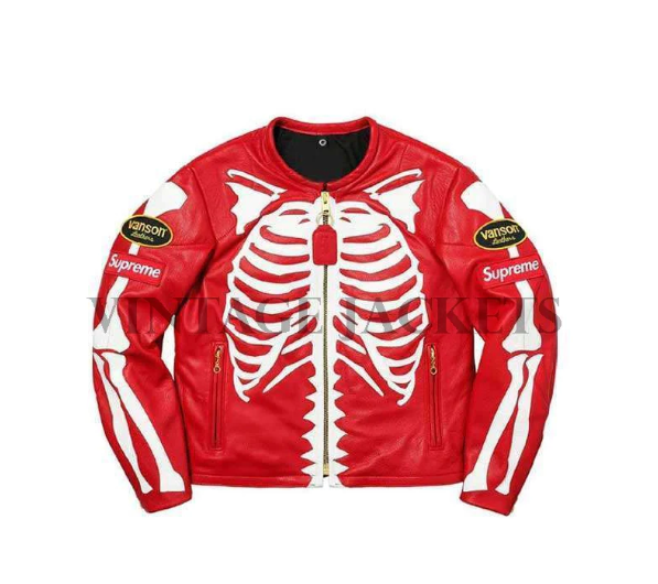 Men skeleton leather jacket